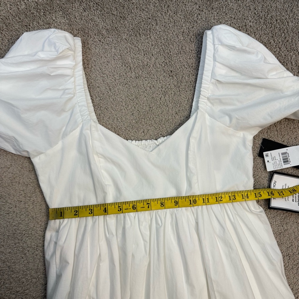 Adrianna Papell Eyelet Hem Puff Sleeve Fit And Flare Babydoll Dress Ivory 6 - Picture 9 of 10